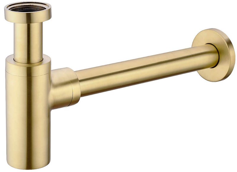 TRUSTMI Bottle Trap, Brass Decorative 1 1/4 Bathroom Sink P Trap, Large Body Round Lavatory Waste Drain Kit, Brushed Gold - Image 1
